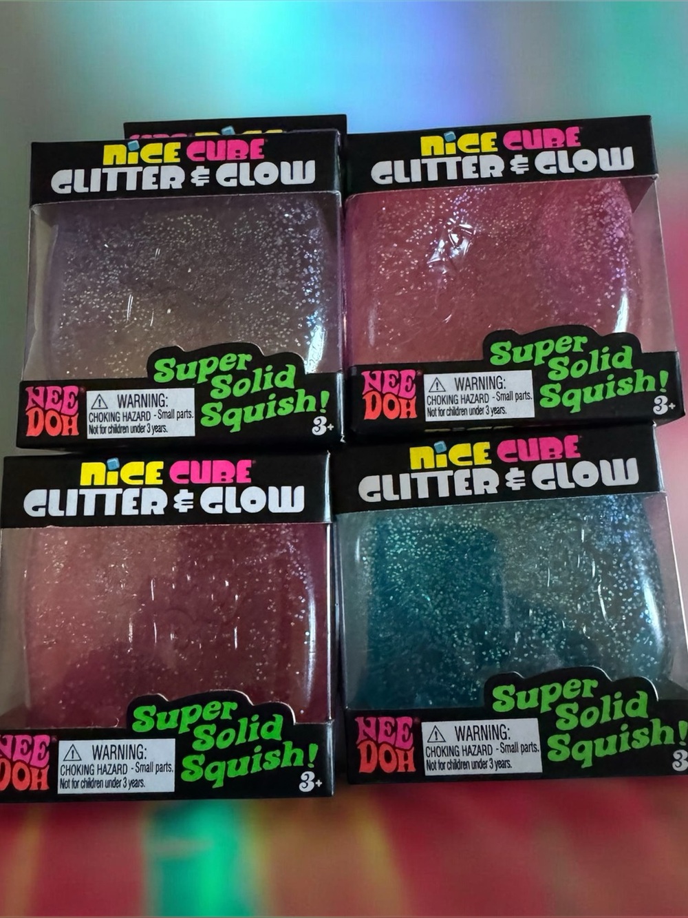 Nice Cube Glitter & Glow Super Solid Squish - Pink, Blue, Purple